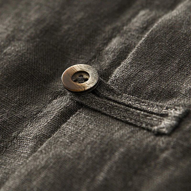Camicia da uomo in lino con tasche e bottoni, a maniche corte , Buddha Stones - Image 26