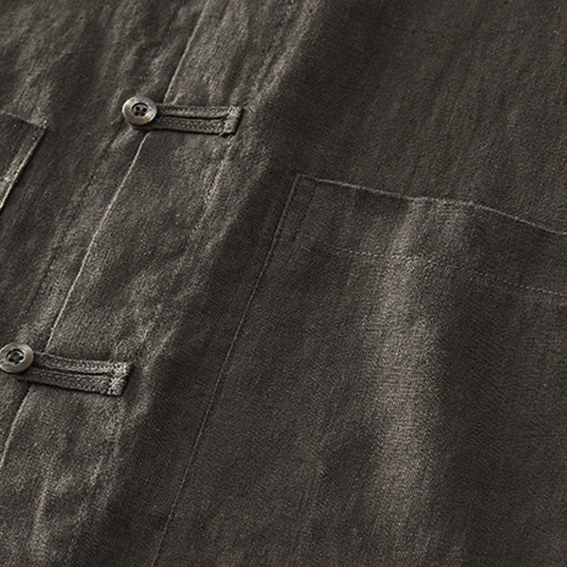 Camicia da uomo in lino con tasche e bottoni, a maniche corte , Buddha Stones - Image 27