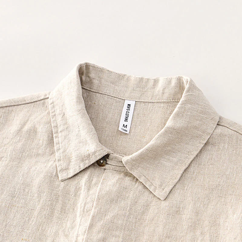 Camicia da uomo in lino con tasche e bottoni, a maniche corte , Buddha Stones - Image 3