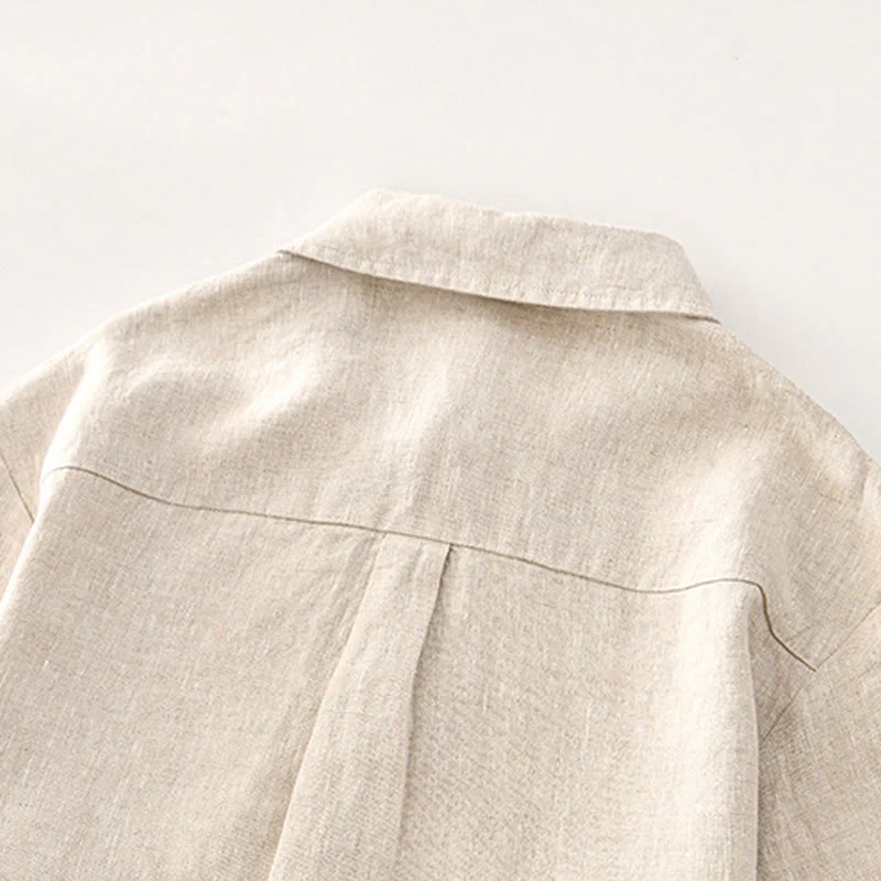 Camicia da uomo in lino con tasche e bottoni, a maniche corte , Buddha Stones - Image 4