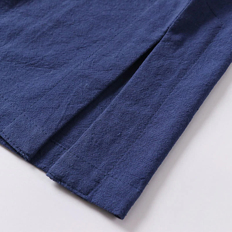 Camicia da uomo in lino di cotone con bottone a forma di rana, casual, a maniche corte, tinta unita , Buddha Stones - Image 11