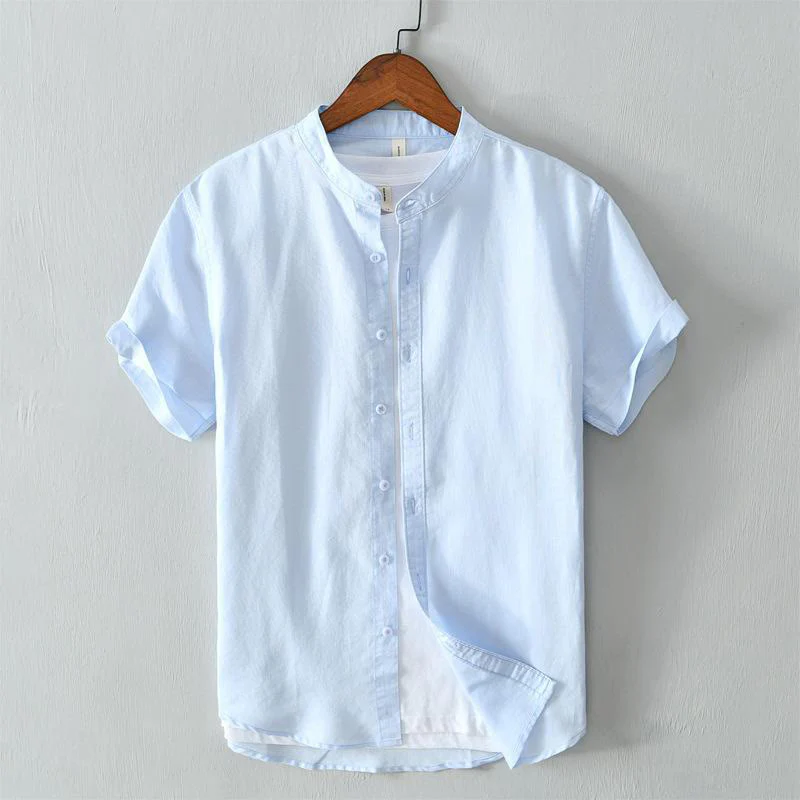 Camicia da uomo in lino e cotone con bottoni, a maniche corte, stile semplice, Buddha Stones - Image 11