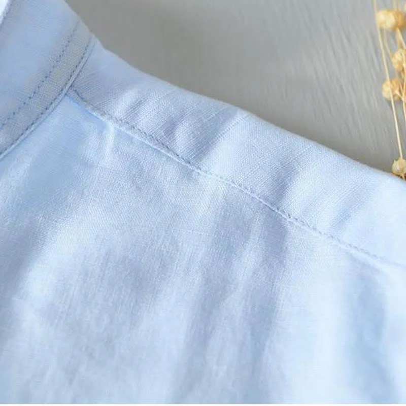 Camicia da uomo in lino e cotone con bottoni, a maniche corte, stile semplice, Buddha Stones - Image 12