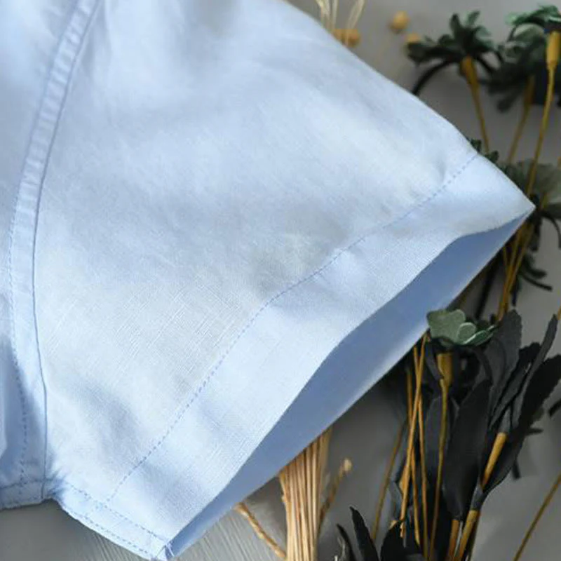 Camicia da uomo in lino e cotone con bottoni, a maniche corte, stile semplice, Buddha Stones - Image 13