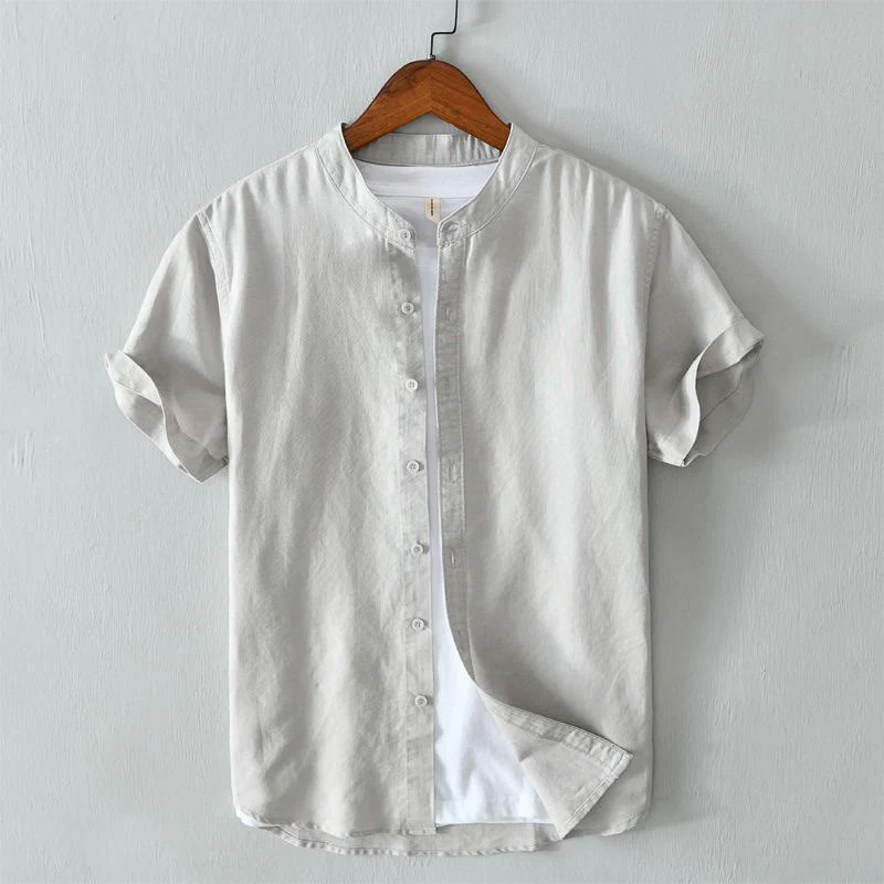 Camicia da uomo in lino e cotone con bottoni, a maniche corte, stile semplice, Buddha Stones - Image 14
