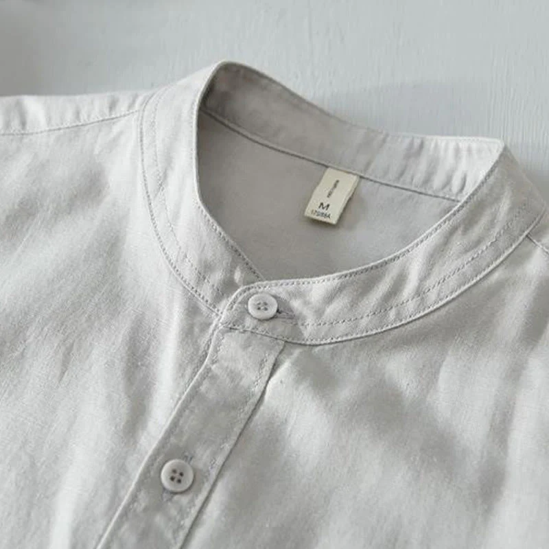 Camicia da uomo in lino e cotone con bottoni, a maniche corte, stile semplice, Buddha Stones - Image 15