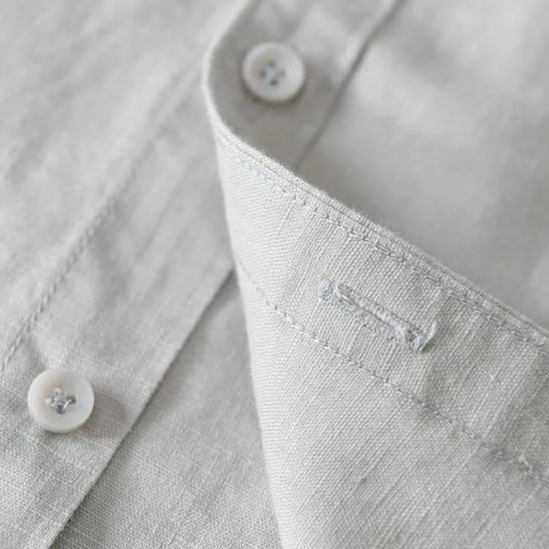 Camicia da uomo in lino e cotone con bottoni, a maniche corte, stile semplice, Buddha Stones - Image 16