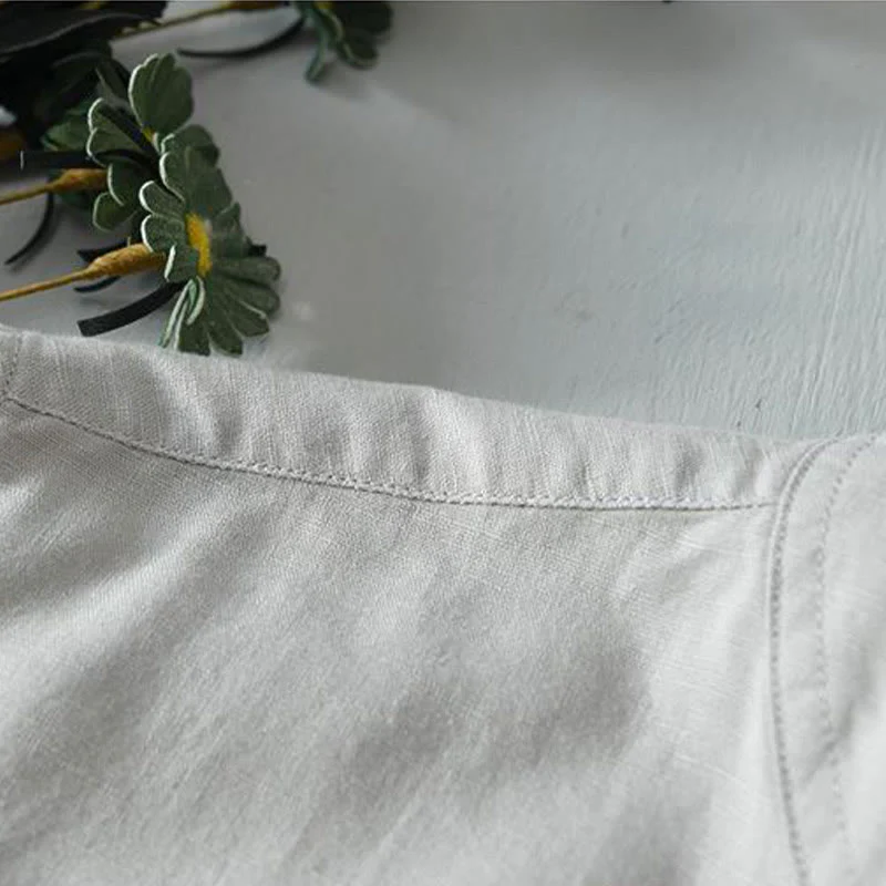 Camicia da uomo in lino e cotone con bottoni, a maniche corte, stile semplice, Buddha Stones - Image 17