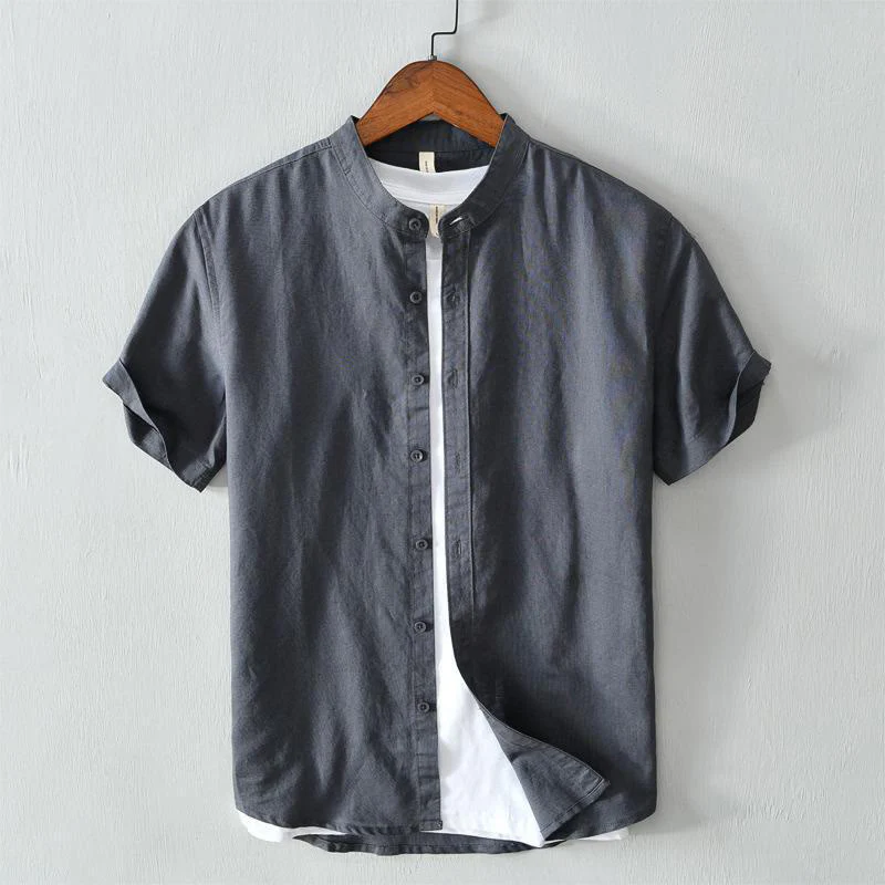 Camicia da uomo in lino e cotone con bottoni, a maniche corte, stile semplice, Buddha Stones - Image 18