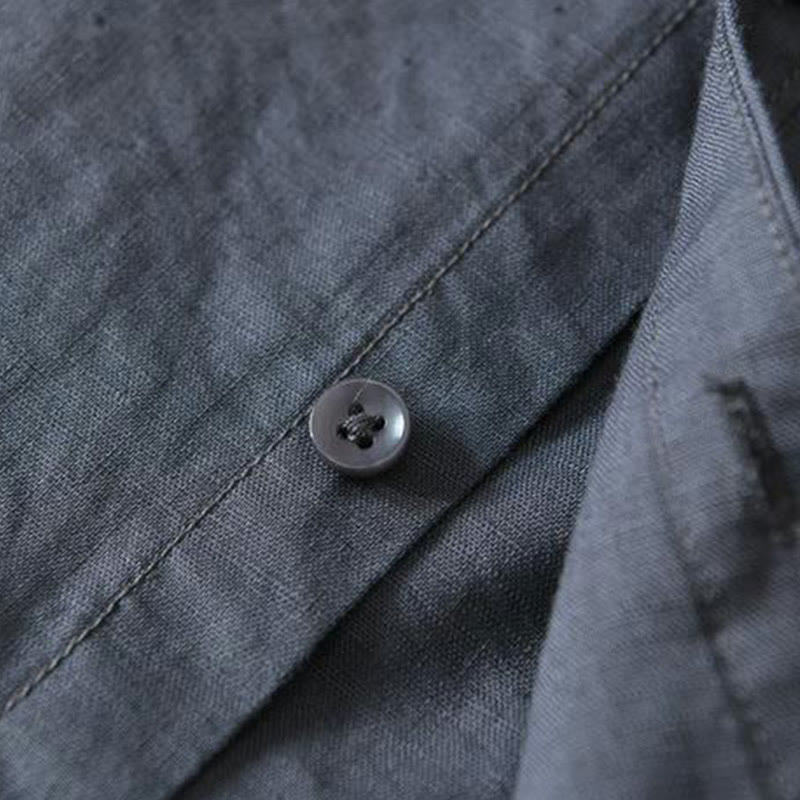 Camicia da uomo in lino e cotone con bottoni, a maniche corte, stile semplice, Buddha Stones - Image 19