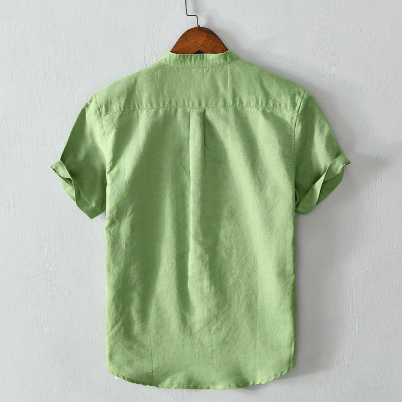 Camicia da uomo in lino e cotone con bottoni, a maniche corte, stile semplice, Buddha Stones - Image 2