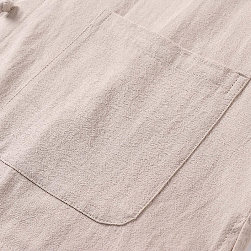 Camicia da uomo in lino e cotone con bottoni frontali, manica a tre quarti, casual, tinta unita , Buddha Stones, con tasche - Image 7