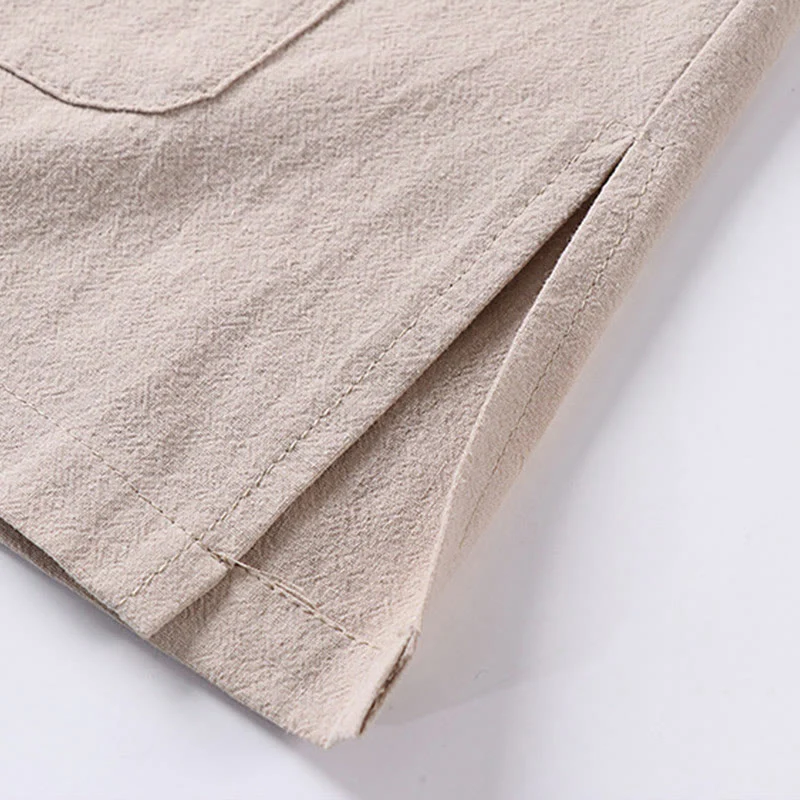 Camicia da uomo in lino e cotone con bottoni frontali, manica a tre quarti, casual, tinta unita , Buddha Stones, con tasche - Image 9