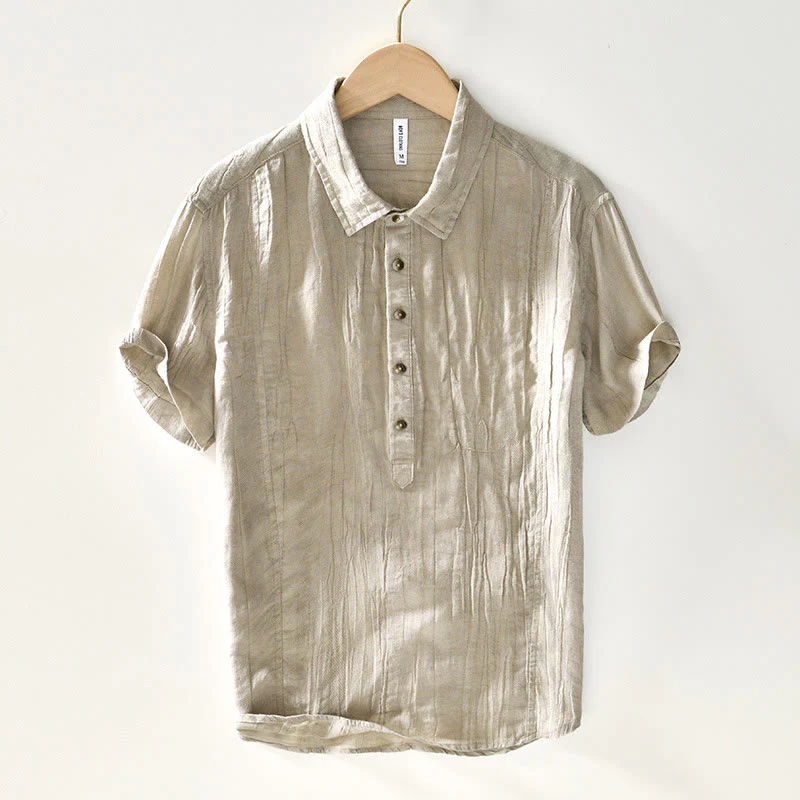 Camicia da uomo in lino ramiè con risvolto semplice e bottoni a metà, motivo Buddha Stones