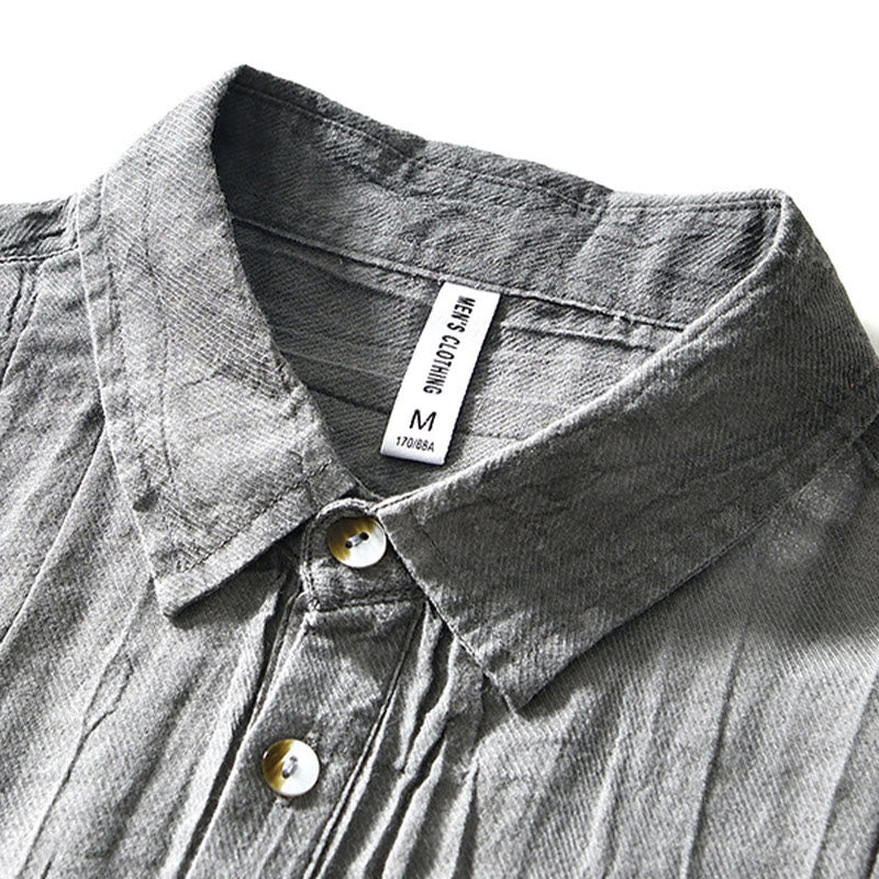 Camicia da uomo in lino ramiè con risvolto semplice e bottoni a metà, motivo Buddha Stones - Image 10