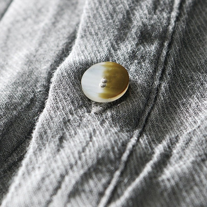 Camicia da uomo in lino ramiè con risvolto semplice e bottoni a metà, motivo Buddha Stones - Image 11