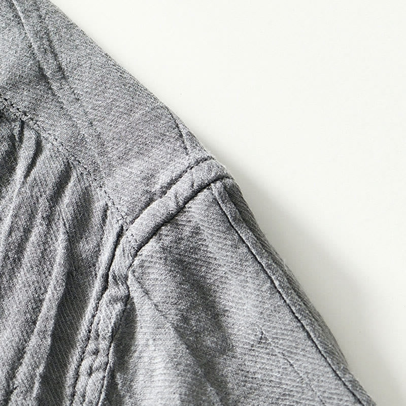 Camicia da uomo in lino ramiè con risvolto semplice e bottoni a metà, motivo Buddha Stones - Image 14