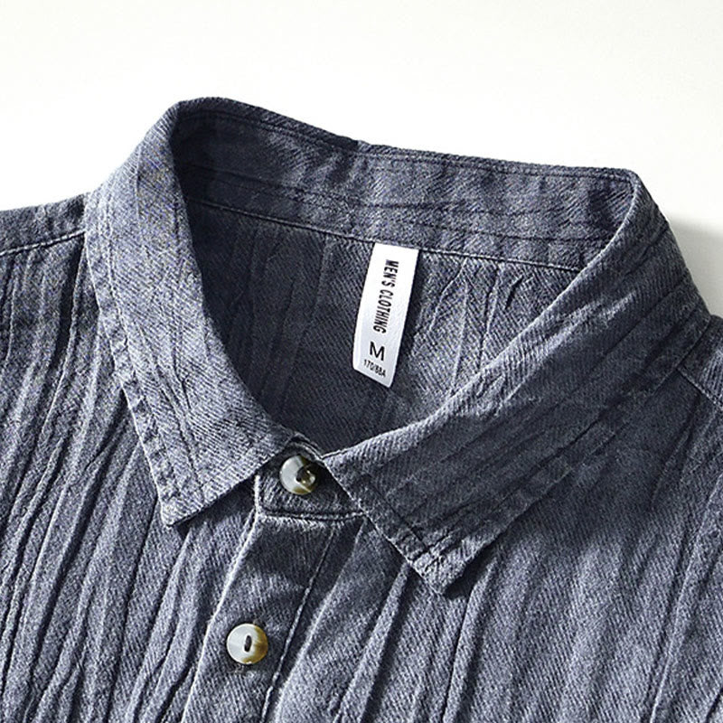 Camicia da uomo in lino ramiè con risvolto semplice e bottoni a metà, motivo Buddha Stones - Image 16