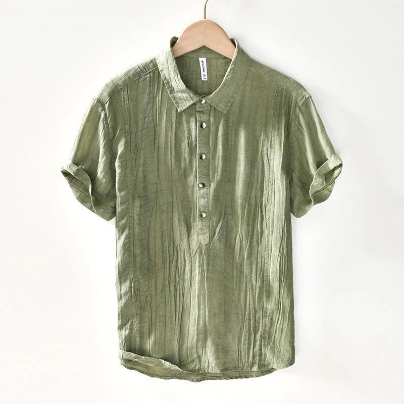 Camicia da uomo in lino ramiè con risvolto semplice e bottoni a metà, motivo Buddha Stones - Image 20