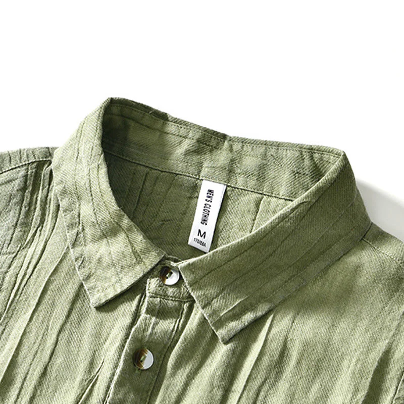 Camicia da uomo in lino ramiè con risvolto semplice e bottoni a metà, motivo Buddha Stones - Image 21