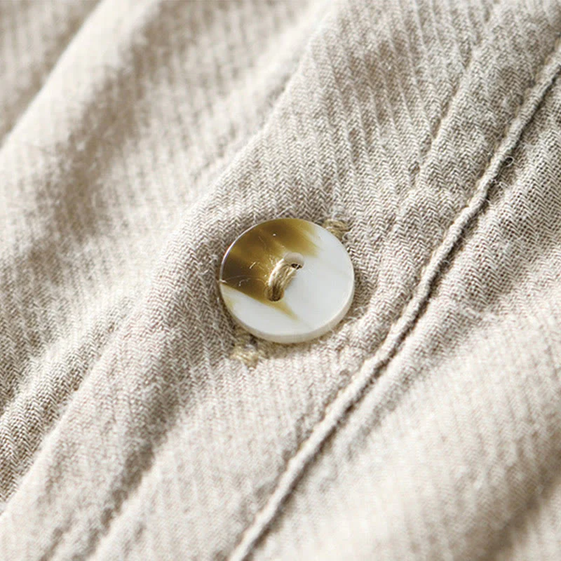 Camicia da uomo in lino ramiè con risvolto semplice e bottoni a metà, motivo Buddha Stones - Image 3