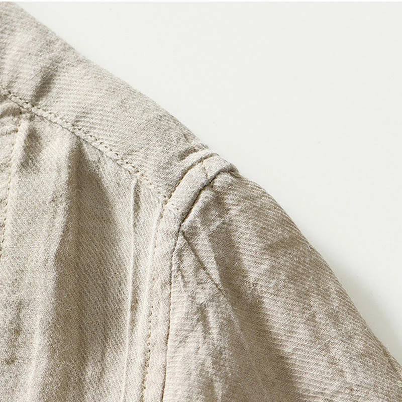 Camicia da uomo in lino ramiè con risvolto semplice e bottoni a metà, motivo Buddha Stones - Image 4