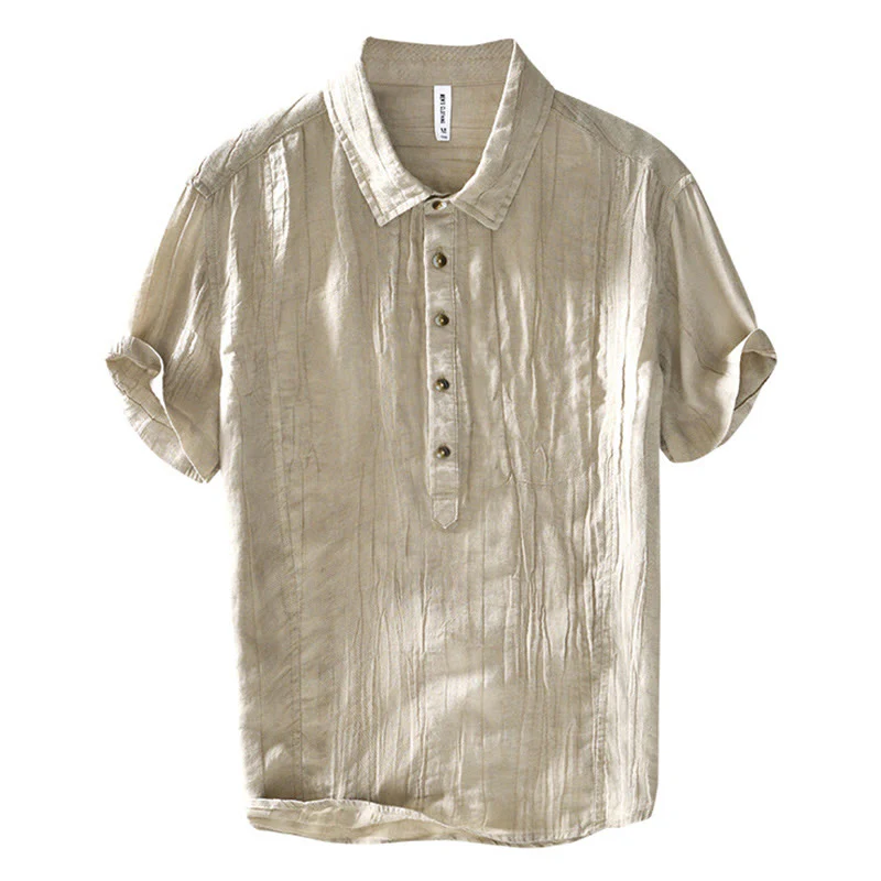 Camicia da uomo in lino ramiè con risvolto semplice e bottoni a metà, motivo Buddha Stones - Image 7