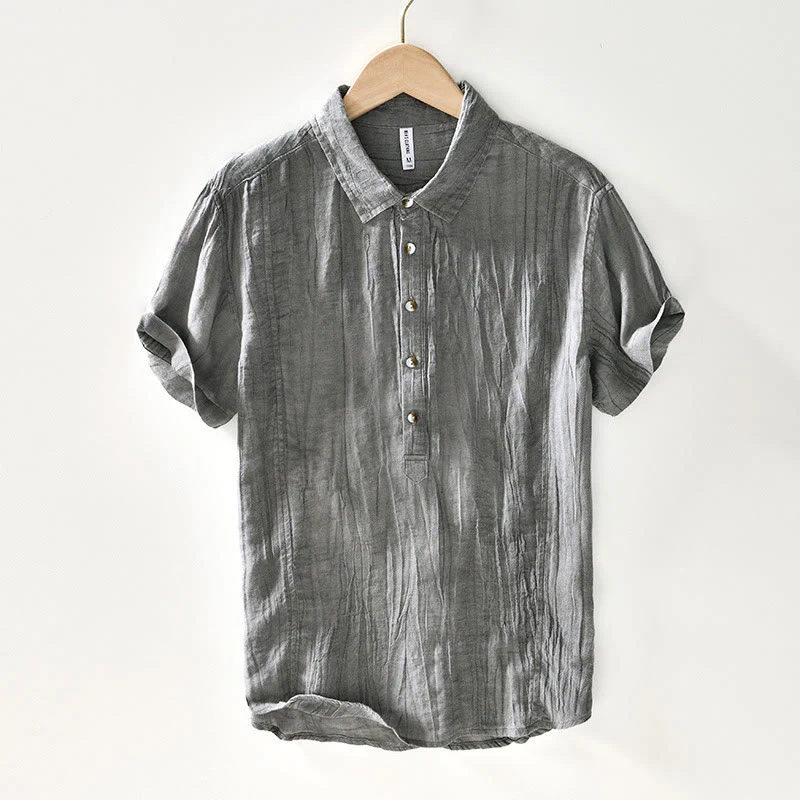Camicia da uomo in lino ramiè con risvolto semplice e bottoni a metà, motivo Buddha Stones - Image 8