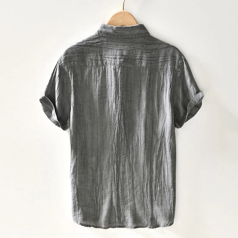 Camicia da uomo in lino ramiè con risvolto semplice e bottoni a metà, motivo Buddha Stones - Image 9
