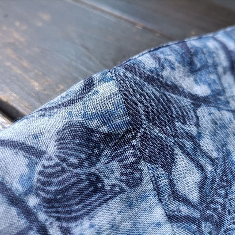 Camicia giacca in lino ramiè a maniche lunghe con motivo a rana, motivo a fiori blu e bianchi, stile retrò Buddha Stones - Image 11