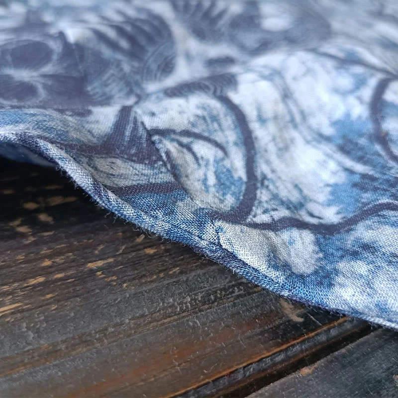 Camicia giacca in lino ramiè a maniche lunghe con motivo a rana, motivo a fiori blu e bianchi, stile retrò Buddha Stones - Image 12