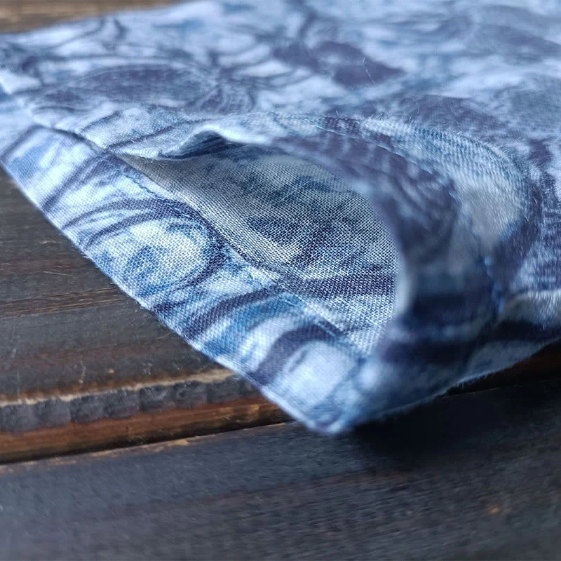 Camicia giacca in lino ramiè a maniche lunghe con motivo a rana, motivo a fiori blu e bianchi, stile retrò Buddha Stones - Image 13