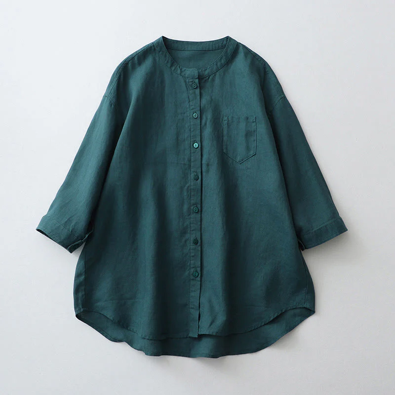 Camicia a maniche tre quarti con bottoni in tinta unita e Buddha Stones - Image 14
