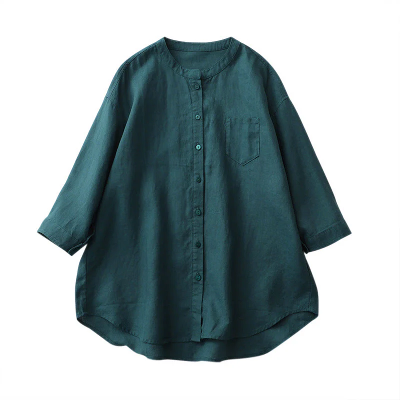 Camicia a maniche tre quarti con bottoni in tinta unita e Buddha Stones - Image 15