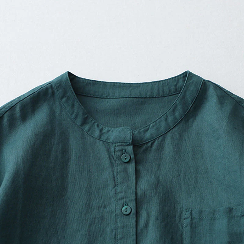 Camicia a maniche tre quarti con bottoni in tinta unita e Buddha Stones - Image 16