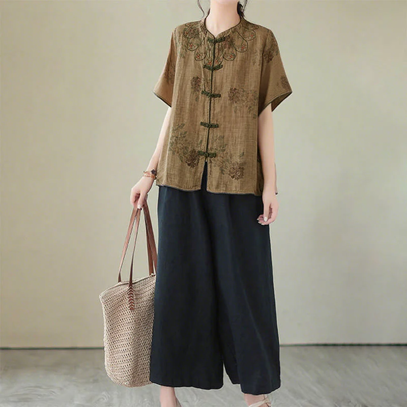Camicia con stampa di fiori viola e bottoni a forma di rana, motivo Buddha Stones - Image 12