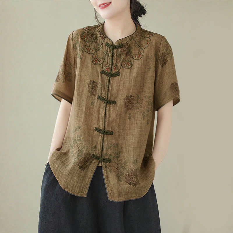 Camicia con stampa di fiori viola e bottoni a forma di rana, motivo Buddha Stones - Image 2