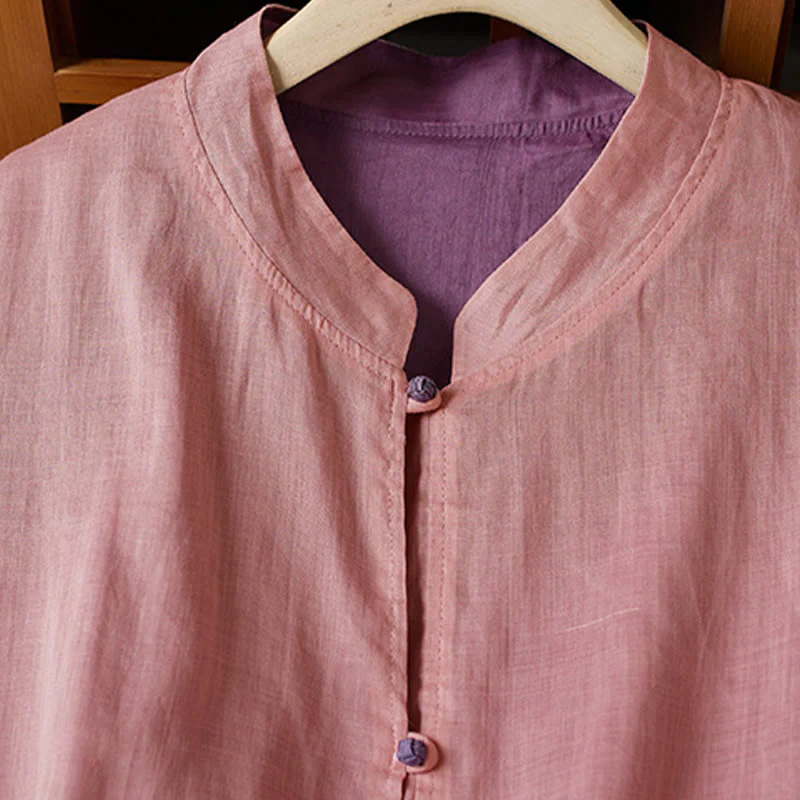 Camicia da donna in cotone e lino, casual, tinta unita, a maniche lunghe, con scollo a V, taglie forti, motivo Buddha Stones - Image 15
