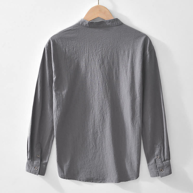 Camicie da uomo in cotone a maniche lunghe con bottoni a tinta unita, modello Buddha Stones, primavera-autunno - Image 14