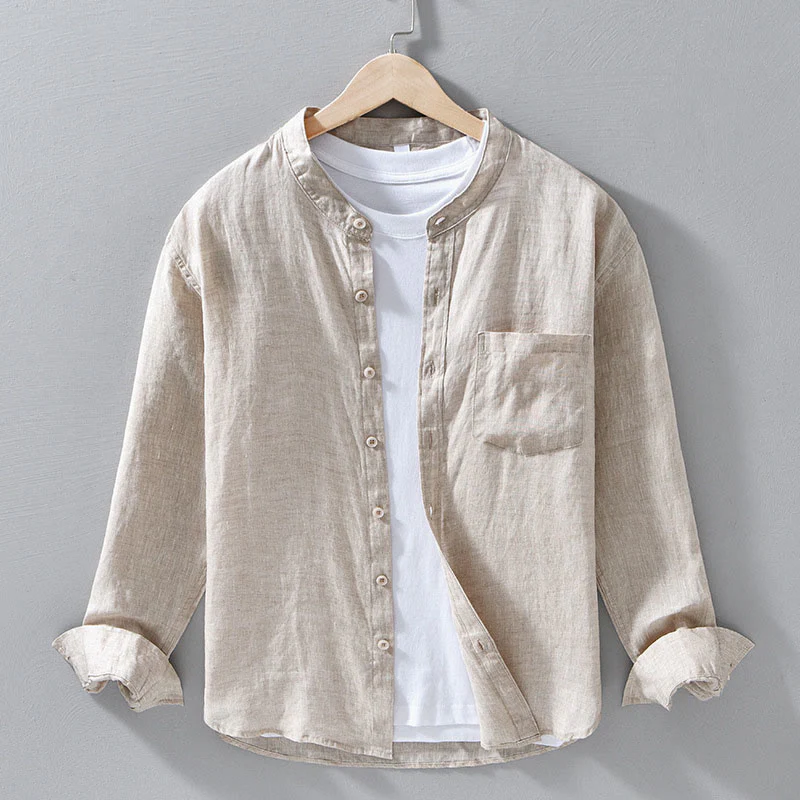 Camicie da uomo in lino con maniche lunghe e bottoni, semplici e autunnali, con Buddha Stones