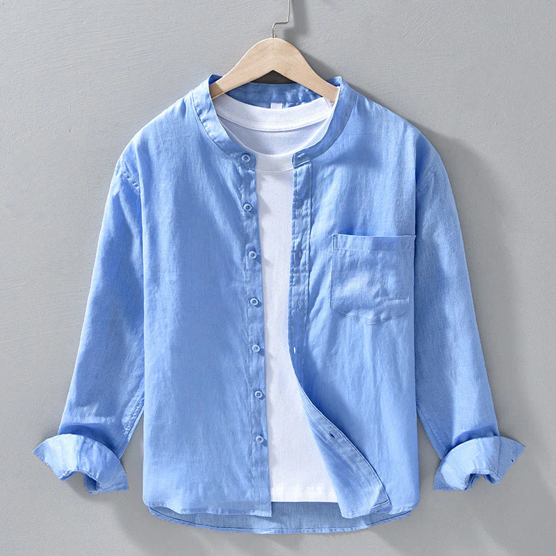 Camicie da uomo in lino con maniche lunghe e bottoni, semplici e autunnali, con Buddha Stones - Image 13