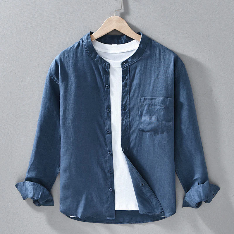 Camicie da uomo in lino con maniche lunghe e bottoni, semplici e autunnali, con Buddha Stones - Image 16
