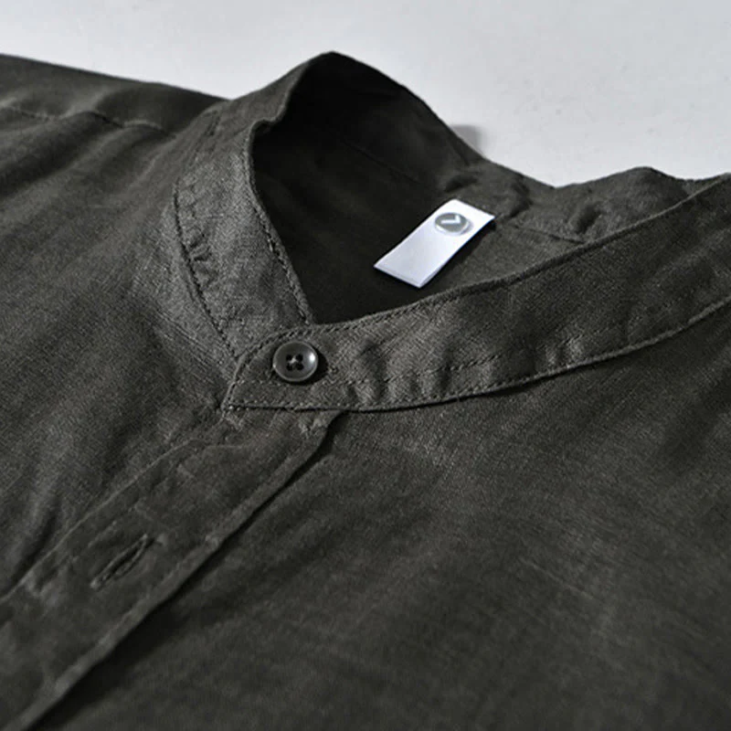Camicie da uomo in lino con maniche lunghe e bottoni, semplici e autunnali, con Buddha Stones - Image 20
