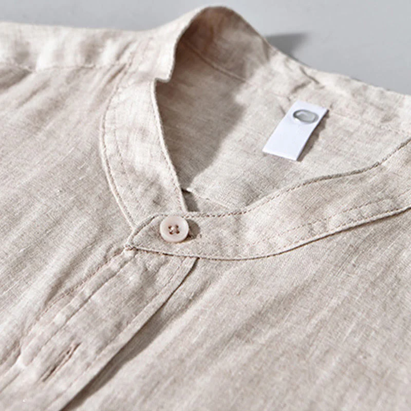 Camicie da uomo in lino con maniche lunghe e bottoni, semplici e autunnali, con Buddha Stones - Image 4