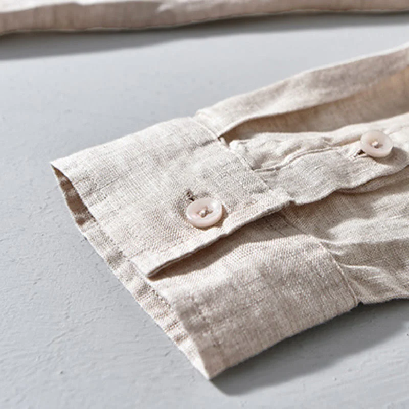 Camicie da uomo in lino con maniche lunghe e bottoni, semplici e autunnali, con Buddha Stones - Image 7