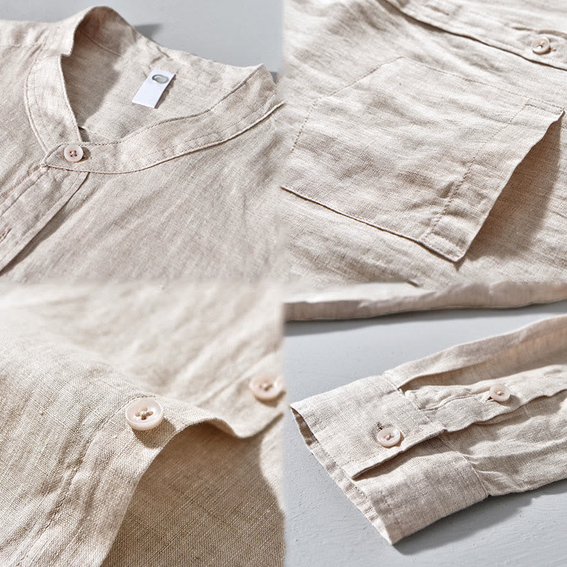 Camicie da uomo in lino con maniche lunghe e bottoni, semplici e autunnali, con Buddha Stones - Image 8