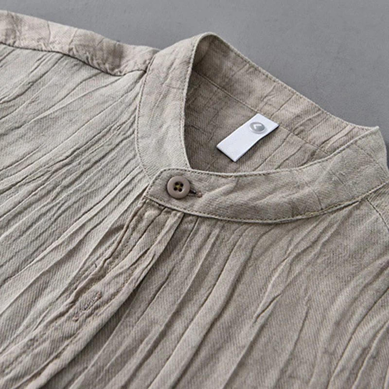 Camicie da uomo in lino ramiè con bottoni, maniche lunghe e pieghe, motivo Buddha Stones - Image 11