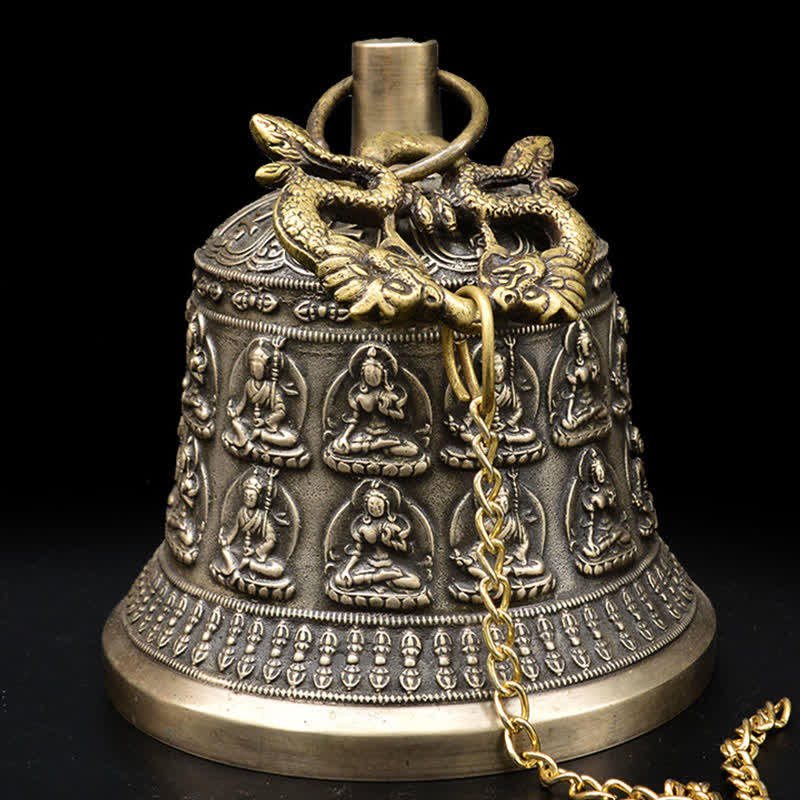 Campanello a vento con drago e Buddha inciso tibetano, decorazione da appendere alla parete in rame - Image 3