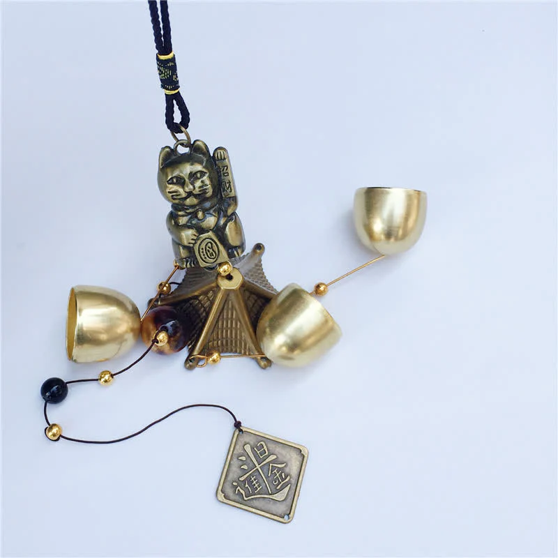 Campanello da parete con gatto di buona fortuna, decorazione per la casa fatta a mano in rame - Image 6