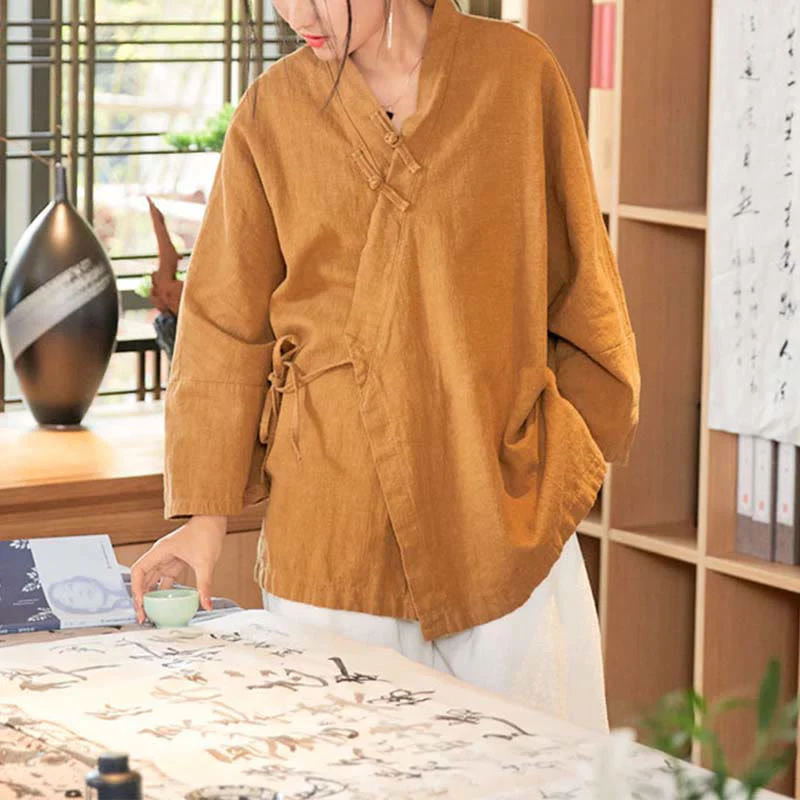 Cappotto a maniche lunghe con bottoni a rana Buddha Stones , design Hanfu, giacca con apertura frontale per meditazione Zen - Image 11